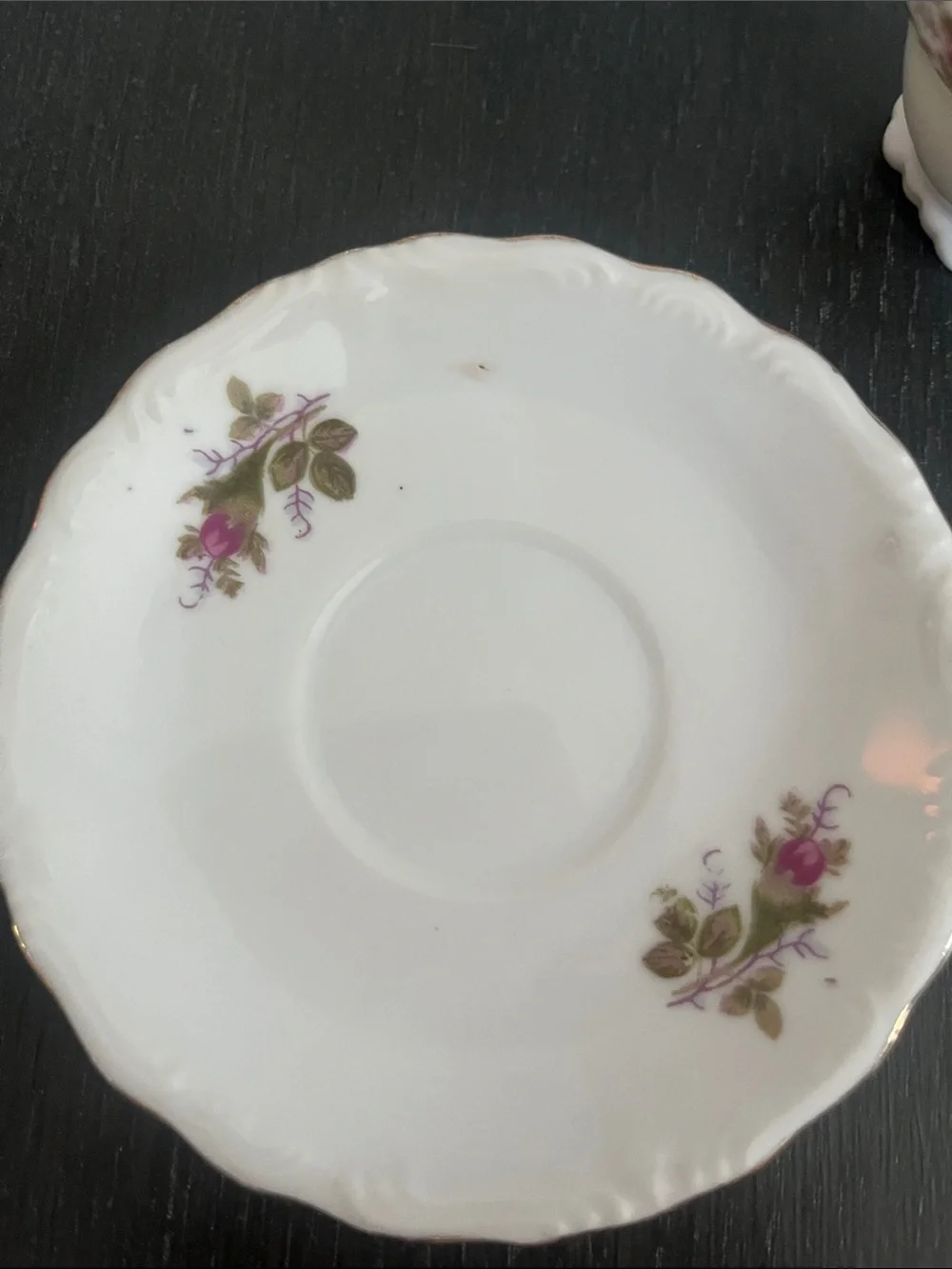 Vintage Floral Porcelain Teacup and Saucer - White with Pink Rose Accents